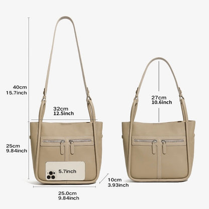 Nischen-Luxustasche aus genarbtem Leder für Damen – Doppelreißverschluss-Design mit herausnehmbarem Innenfutter