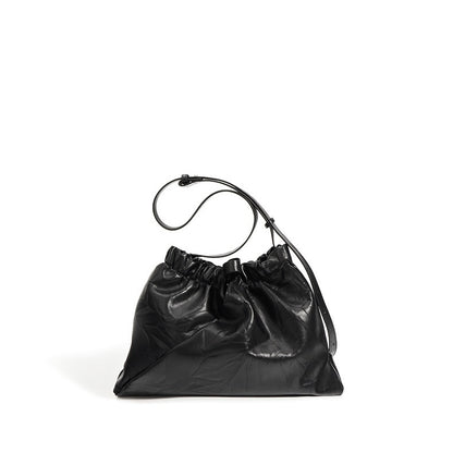 Umhängetasche aus echtem Leder im Lazy-Style mit Kordelzug für Damen