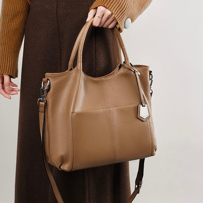 Sac fourre-tout grande capacité en cuir véritable pour femme – Style décontracté élégant