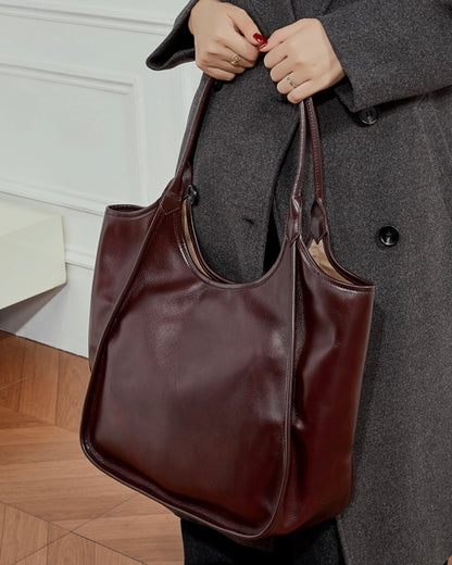 Bolso Tote de Cuero Genuino Vintage para Mujer Espresso