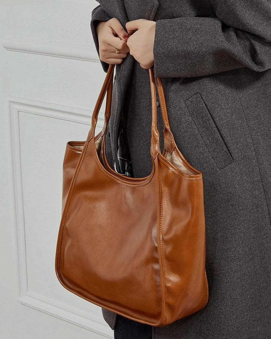 Bolso Tote de Cuero Genuino Vintage para Mujer Espresso