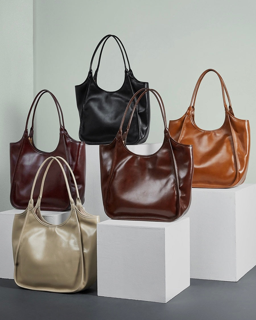 Bolso Tote de Cuero Genuino Vintage para Mujer Espresso