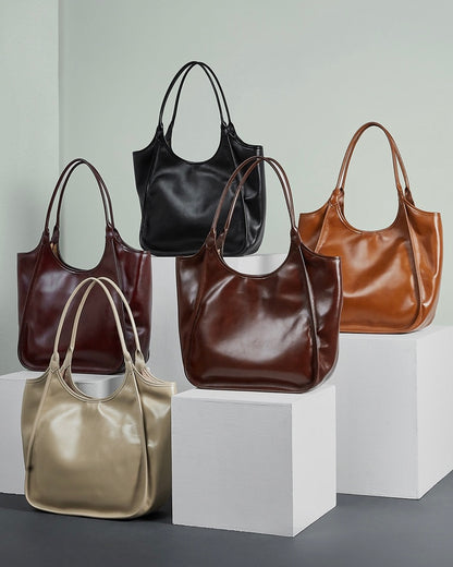 Bolso Tote de Cuero Genuino Vintage para Mujer Espresso