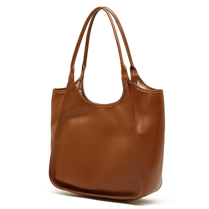 Bolso Tote de Cuero Genuino Vintage para Mujer Espresso