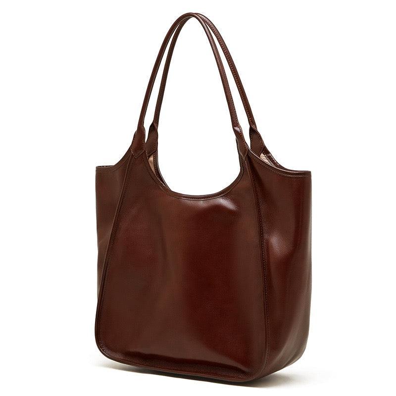Bolso Tote de Cuero Genuino Vintage para Mujer Espresso