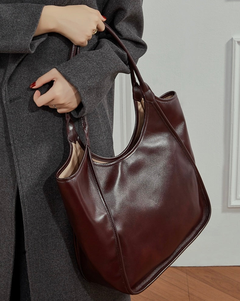 Bolso Tote de Cuero Genuino Vintage para Mujer Espresso