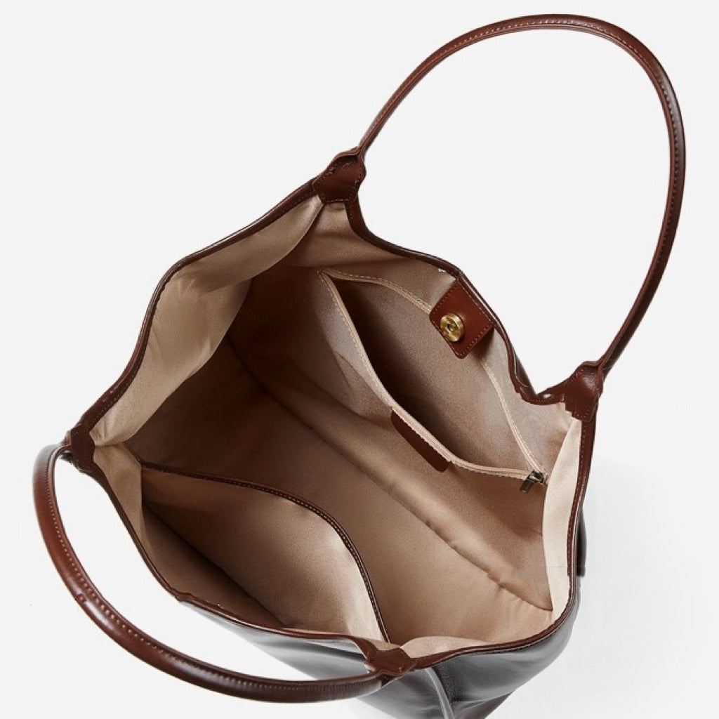 Bolso Tote de Cuero Genuino Vintage para Mujer Espresso