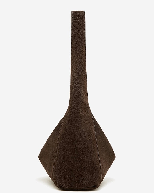 Bolso de hombro estructurado de ante con trufa y hebilla de metal