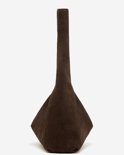 Bolso de hombro estructurado de ante con trufa y hebilla de metal