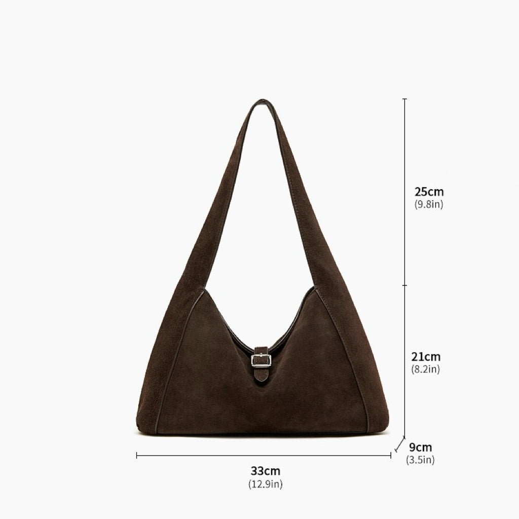 Bolso de hombro estructurado de ante con trufa y hebilla de metal