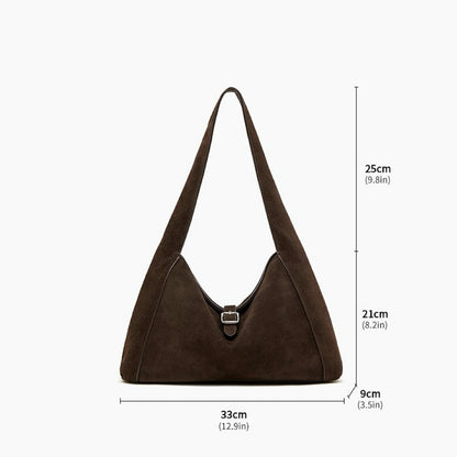 Bolso de hombro estructurado de ante con trufa y hebilla de metal