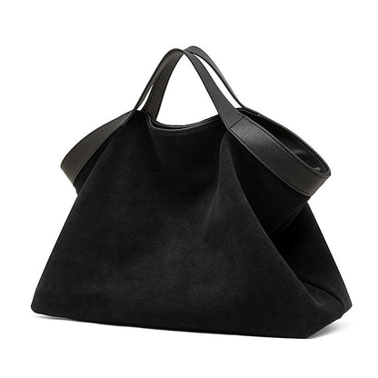 Bolso Tote Estructurado de Ante de Chocolate y Cuero Genuino