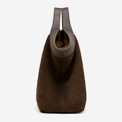 Bolso Tote Estructurado de Ante de Chocolate y Cuero Genuino