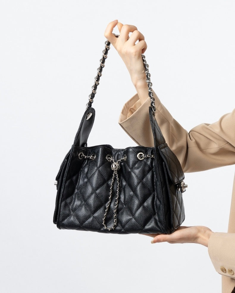 Beg Crossbody Baldi Kapasiti Besar Corak Kaviar Kulit Asli