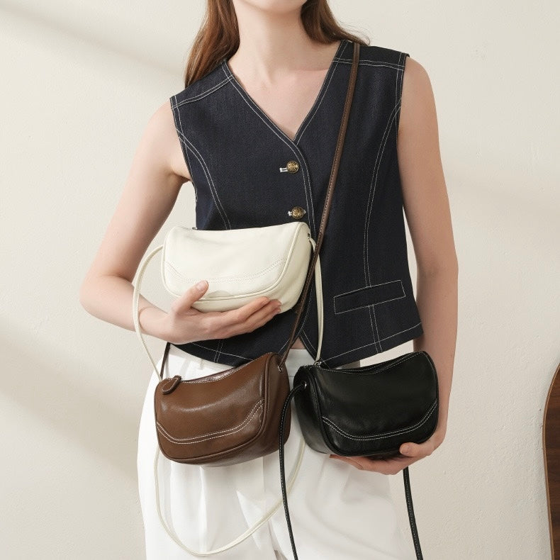 Mini-Umhängetasche aus echtem Leder für Damen – Elegante Handtasche aus genarbtem Leder für den Alltag