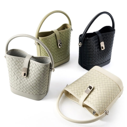 Women’s Genuine Sheepskin Woven Bucket Bag – Elegant Commuter Style