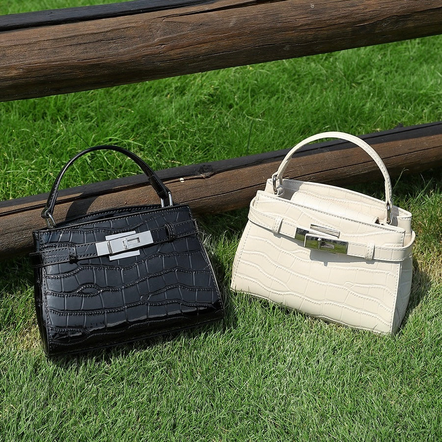 Damen-Nischenhandtasche aus echtem Leder mit Krokodilmuster