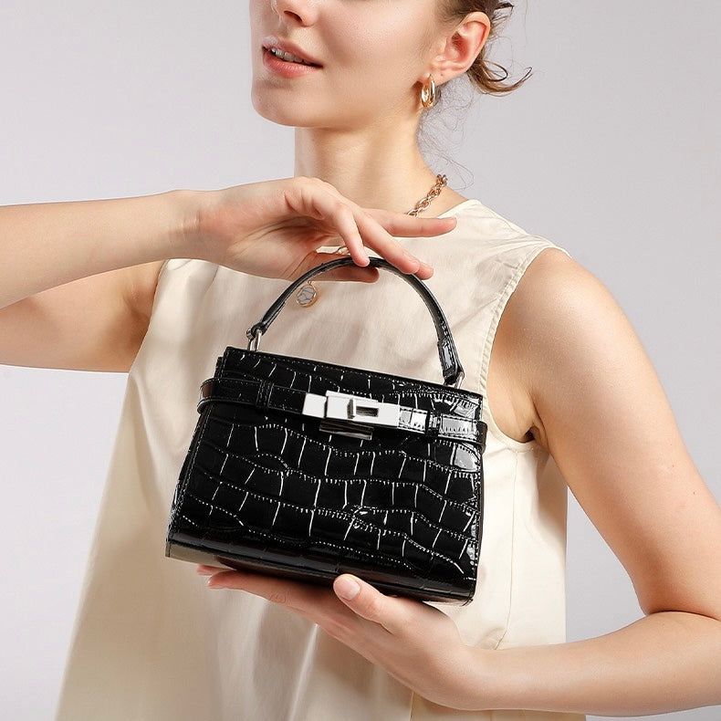 Damen-Nischenhandtasche aus echtem Leder mit Krokodilmuster