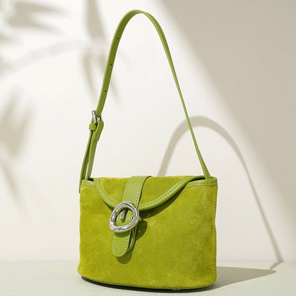 Damen-Umhängetasche aus mattiertem Echtleder in Colorblock-Optik