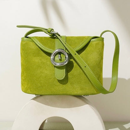 Damen-Umhängetasche aus mattiertem Echtleder in Colorblock-Optik