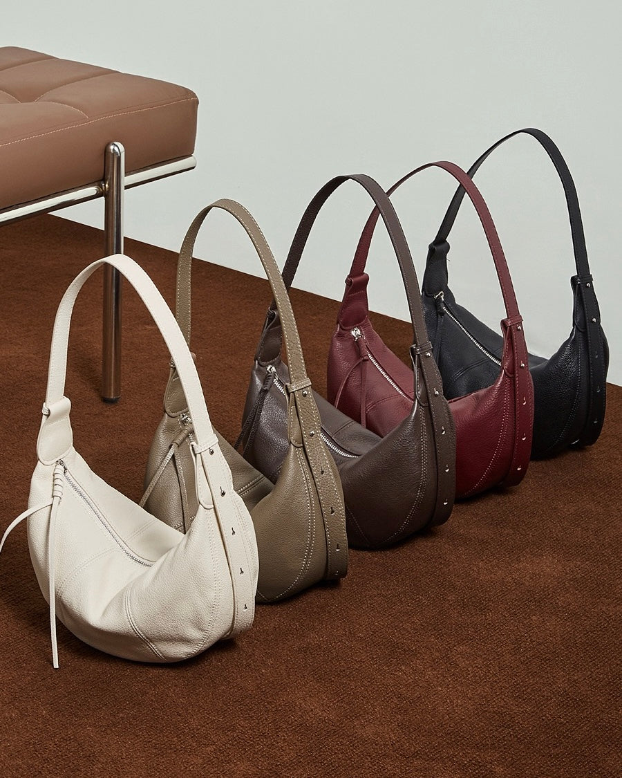 Bolso bandolera cruzado de cuero granuloso en forma de media luna para mujer