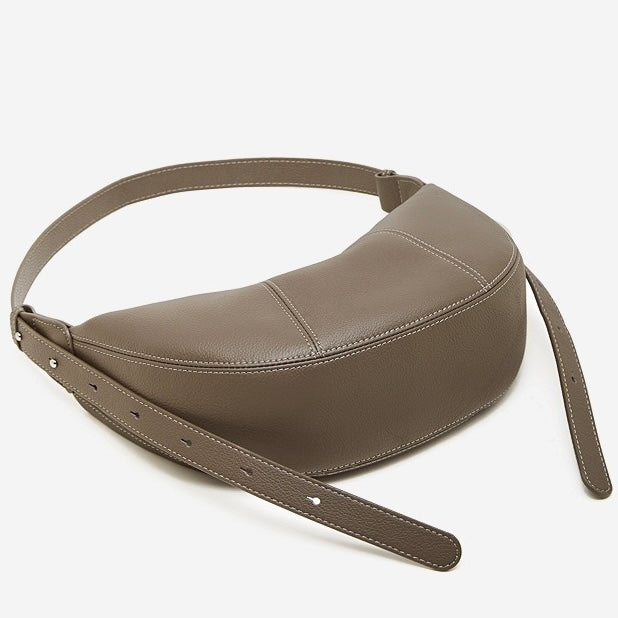 Bolso bandolera cruzado de cuero granuloso en forma de media luna para mujer