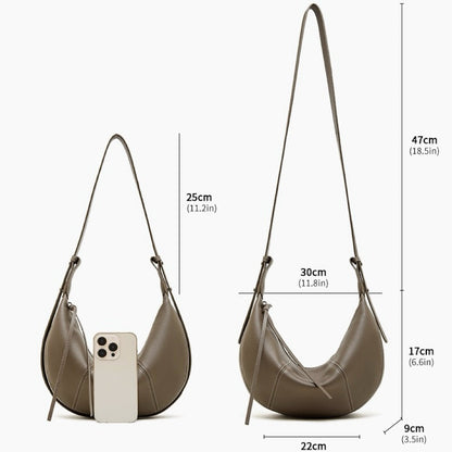 Bolso bandolera cruzado de cuero granuloso en forma de media luna para mujer