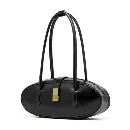 Women's Top Grain Cowhide Single Shoulder Handheld Baguette Bag
