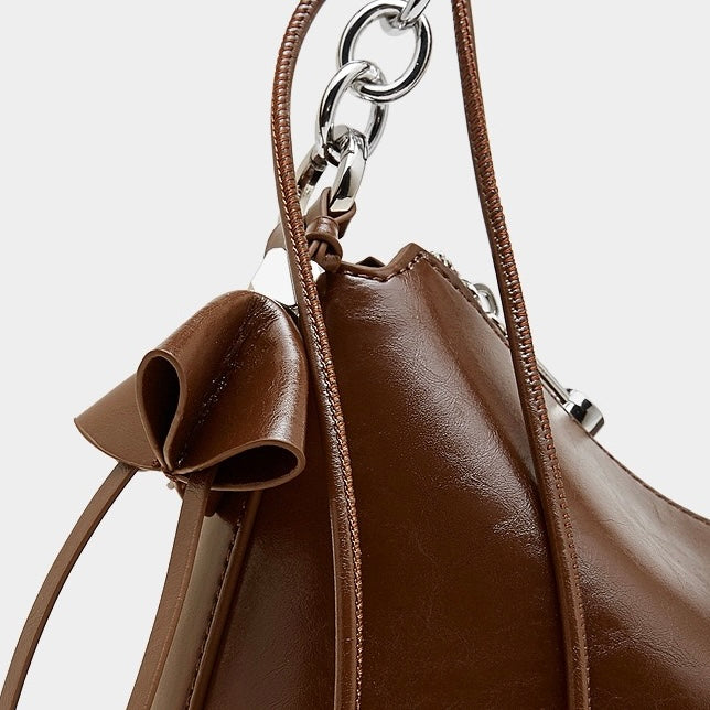 Bolso Hobo de Cuero Genuino para Mujer con Correa Anudada y Detalle de Lazo