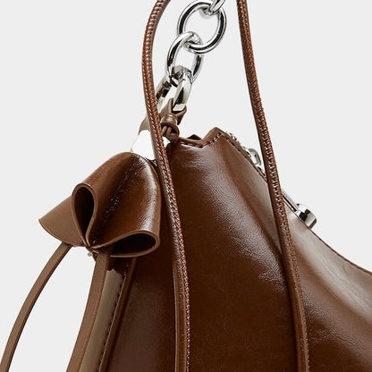 Bolso Hobo de Cuero Genuino para Mujer con Correa Anudada y Detalle de Lazo