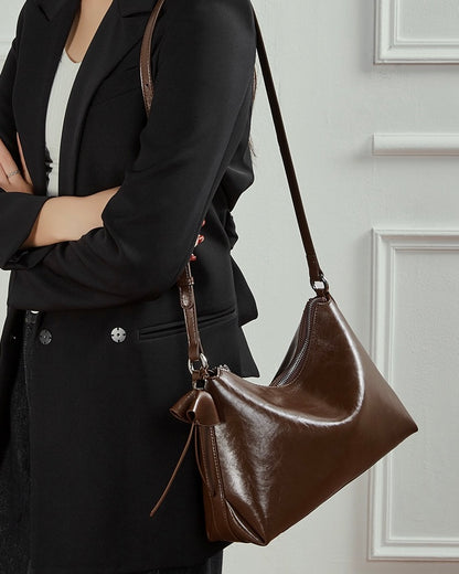 Bolso Hobo de Cuero Genuino para Mujer con Correa Anudada y Detalle de Lazo