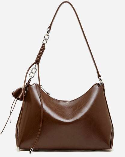 Bolso Hobo de Cuero Genuino para Mujer con Correa Anudada y Detalle de Lazo