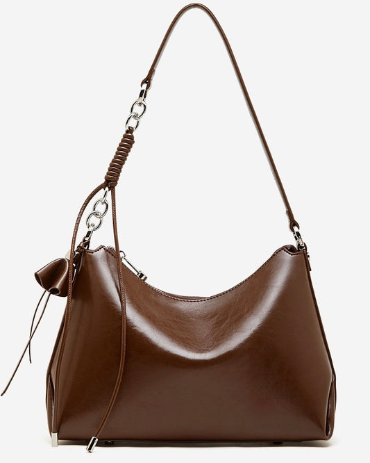 Bolso Hobo de Cuero Genuino para Mujer con Correa Anudada y Detalle de Lazo
