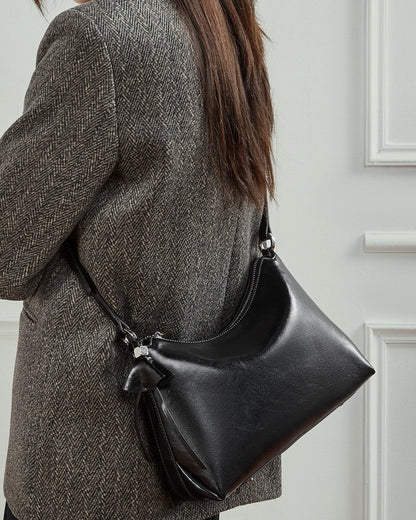 Bolso Hobo de Cuero Genuino para Mujer con Correa Anudada y Detalle de Lazo