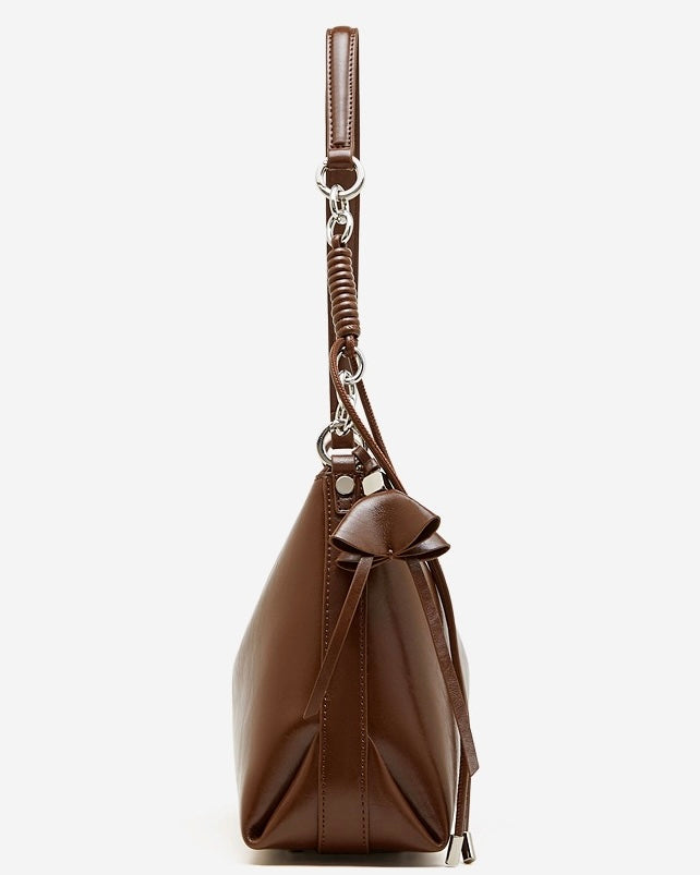 Bolso Hobo de Cuero Genuino para Mujer con Correa Anudada y Detalle de Lazo