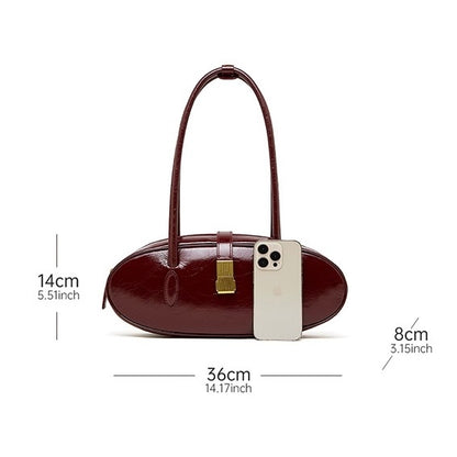 Women's Top Grain Cowhide Single Shoulder Handheld Baguette Bag