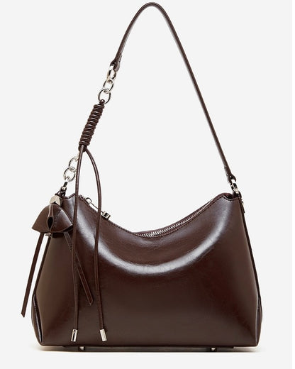 Bolso Hobo de Cuero Genuino para Mujer con Correa Anudada y Detalle de Lazo
