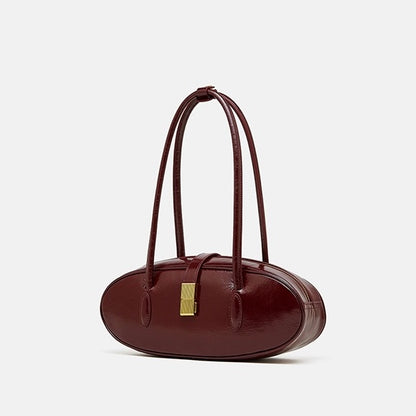 Women's Top Grain Cowhide Single Shoulder Handheld Baguette Bag