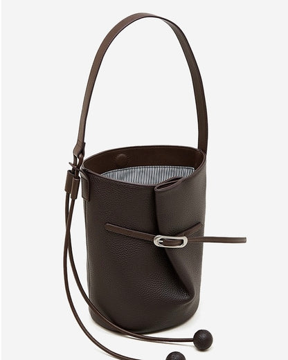 Women's Pebbled Leather Bucket Bag with Knot & Sphere Detail