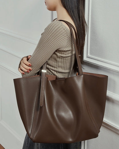 Minimalist Genuine Leather Tote – Women's Spacious Everyday Essential