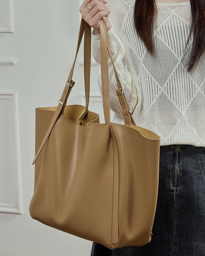 Minimalist Genuine Leather Tote – Women's Spacious Everyday Essential