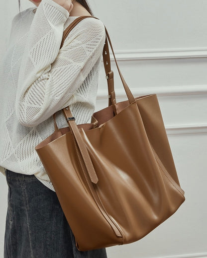 Minimalist Genuine Leather Tote – Women's Spacious Everyday Essential