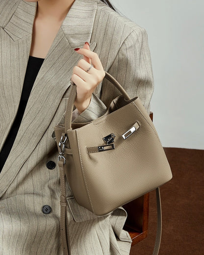 Women's Luxury Genuine Leather Basket Bucket Bag