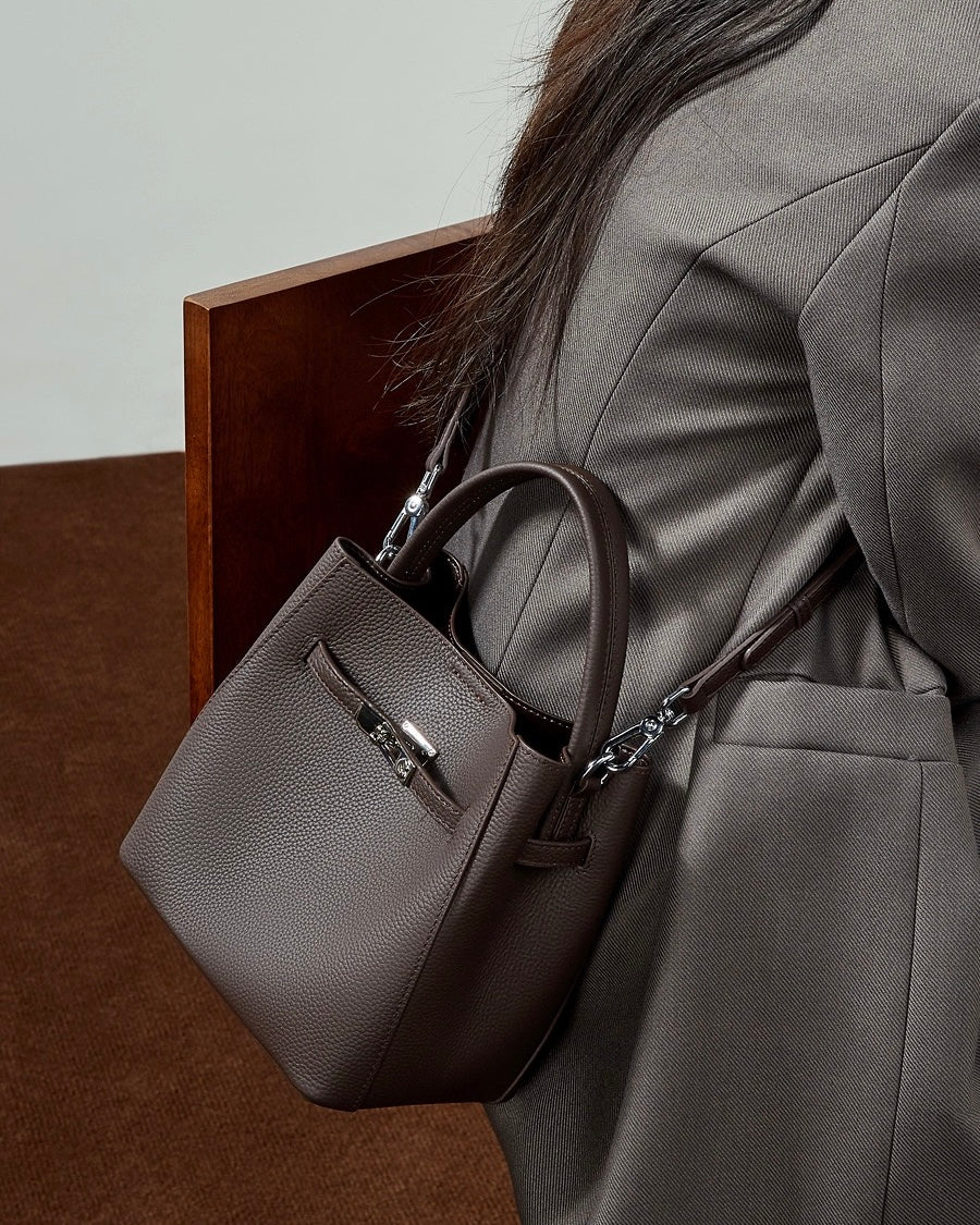 Women's Luxury Genuine Leather Basket Bucket Bag