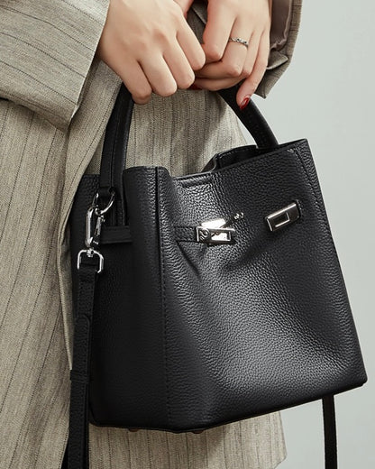 Women's Luxury Genuine Leather Basket Bucket Bag
