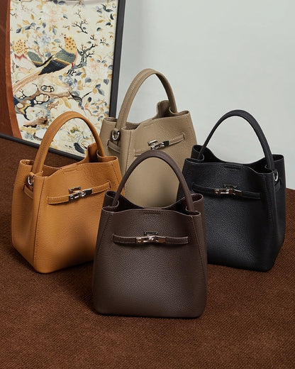 Women's Luxury Genuine Leather Basket Bucket Bag