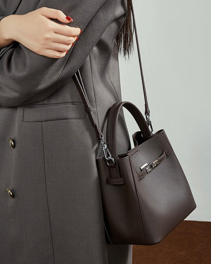 Women's Luxury Genuine Leather Basket Bucket Bag
