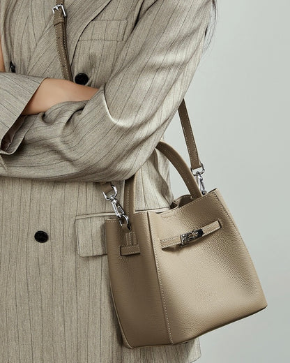 Women's Luxury Genuine Leather Basket Bucket Bag