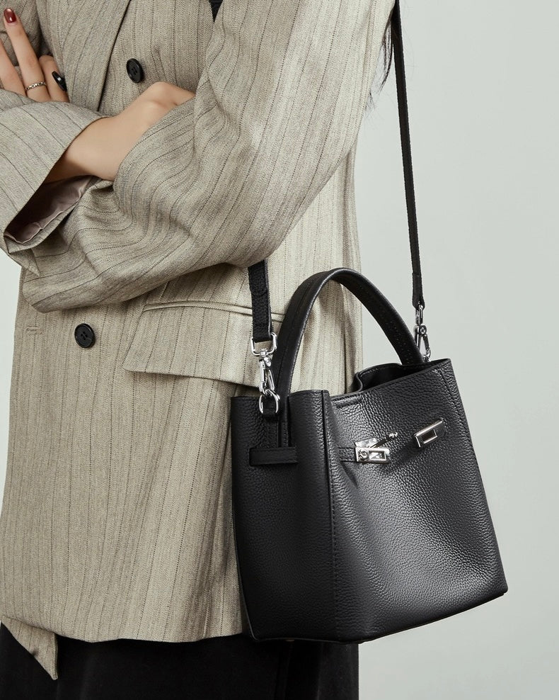 Women's Luxury Genuine Leather Basket Bucket Bag