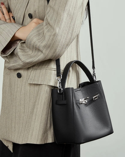 Women's Luxury Genuine Leather Basket Bucket Bag